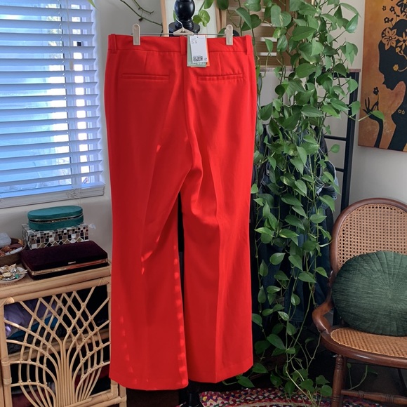 NWT H&M Bright Red High Waist Wide Leg Trouser Pants - 12 - Picture 2 of 5